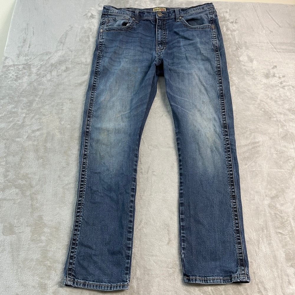 Wrangler 20X 44 Slim Fit Straight Jeans Mens 38x34* Blue Faded Dark Wash Denim